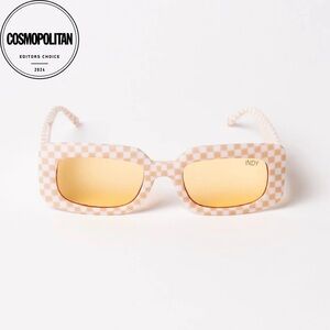 Checkered Sunglasses - Cream and Gold